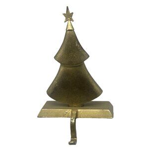 Christmas stocking hanger tree star layer gold metal 8.5" READ